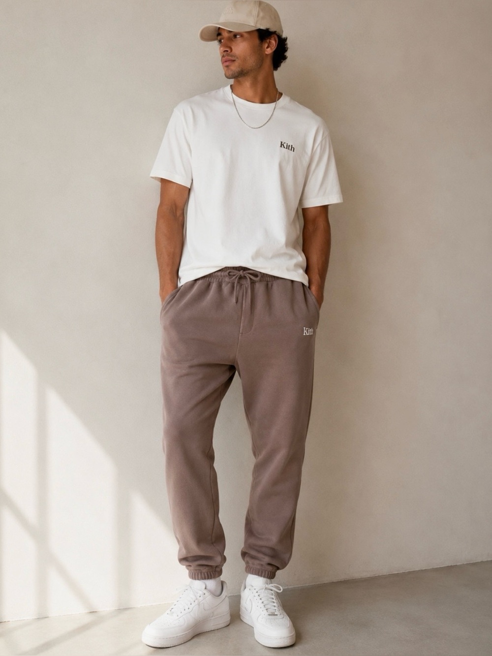 Kith Cotton Sweatpants Taupe Joggers Drawstring Logo Men’s Size L